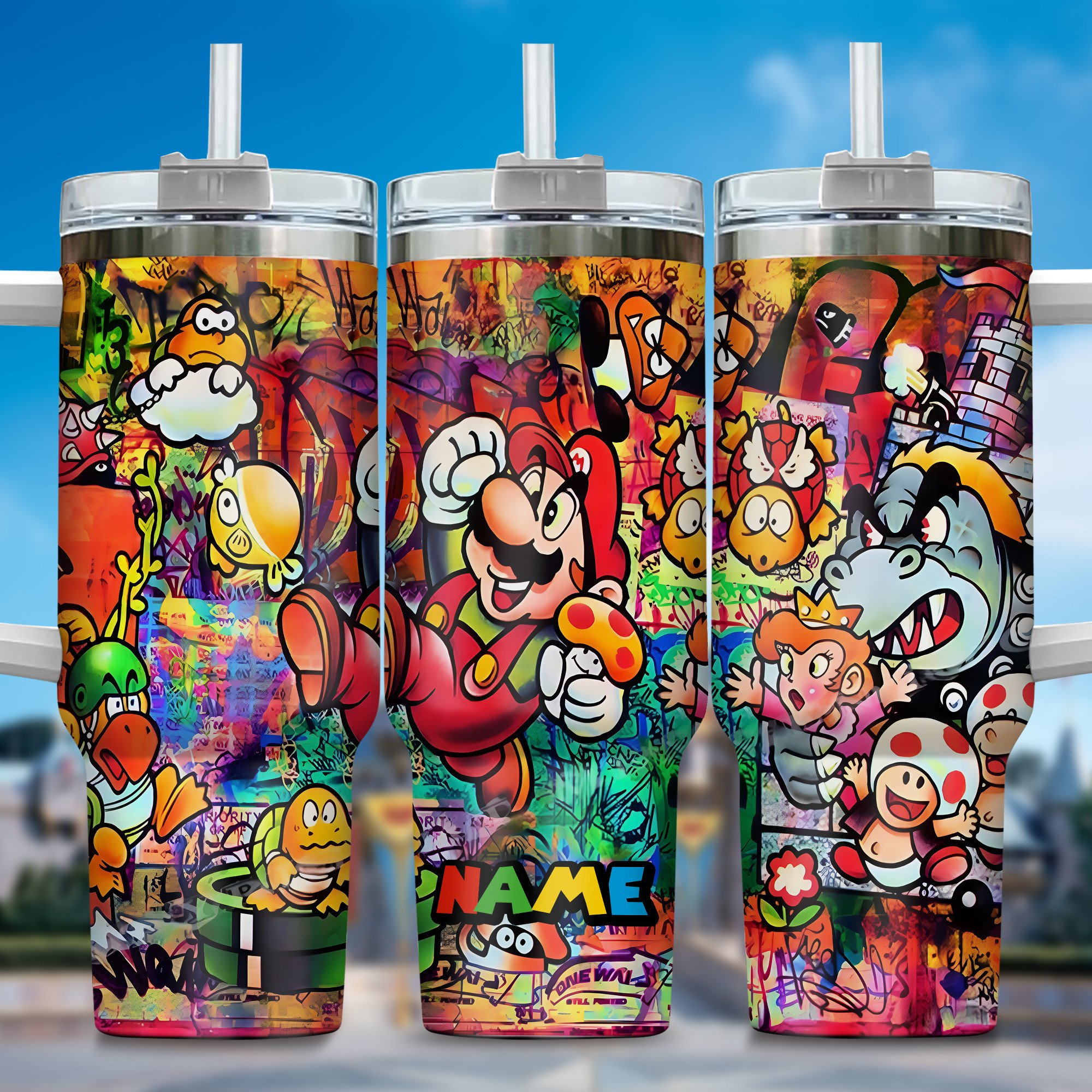 Super Mario Games Custom Stanley Quencher 40oz Stainless Steel Tumbler With Handle
