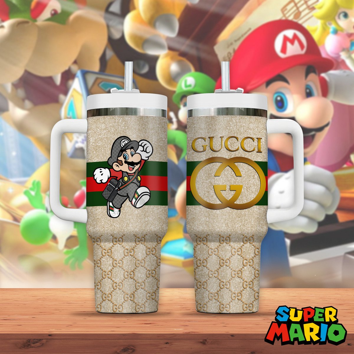 Super Mario Games Custom Stanley Quencher 40oz Stainless Steel Tumbler With Handle