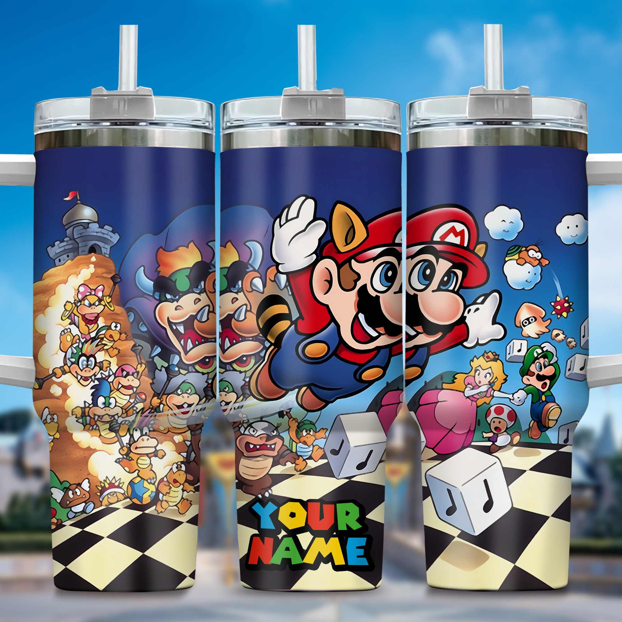 Super Mario Games Custom Stanley Quencher 40oz Stainless Steel Tumbler With Handle