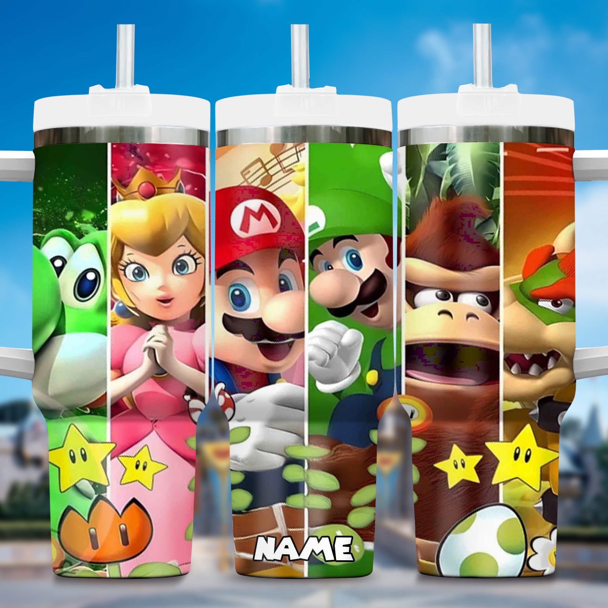 Super Mario Games Custom Stanley Quencher 40oz Stainless Steel Tumbler With Handle