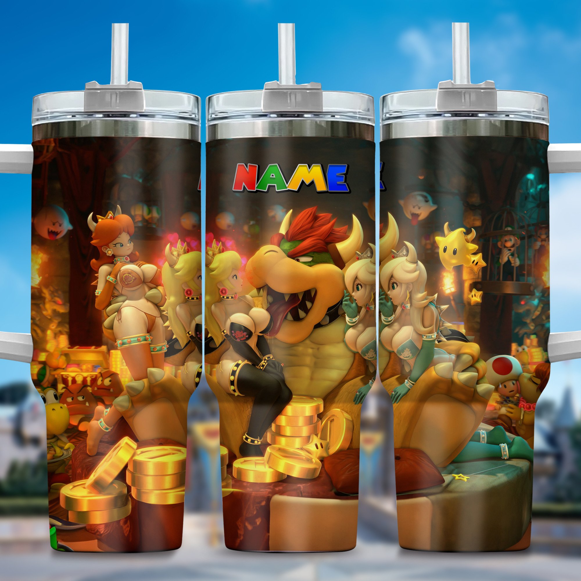 Super Mario Games Custom Stanley Quencher 40oz Stainless Steel Tumbler With Handle