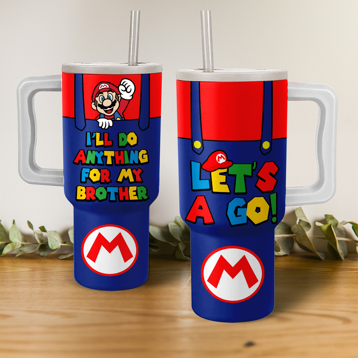 Super Mario Games Custom Stanley Quencher 40oz Stainless Steel Tumbler With Handle