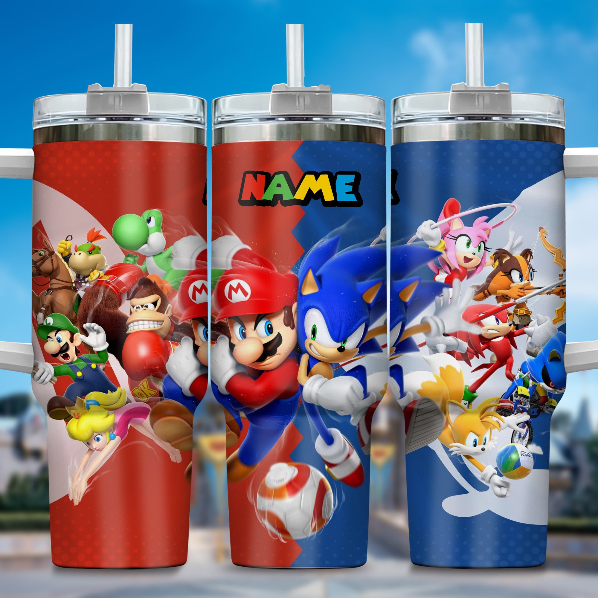 Super Mario Games Custom Stanley Quencher 40oz Stainless Steel Tumbler With Handle