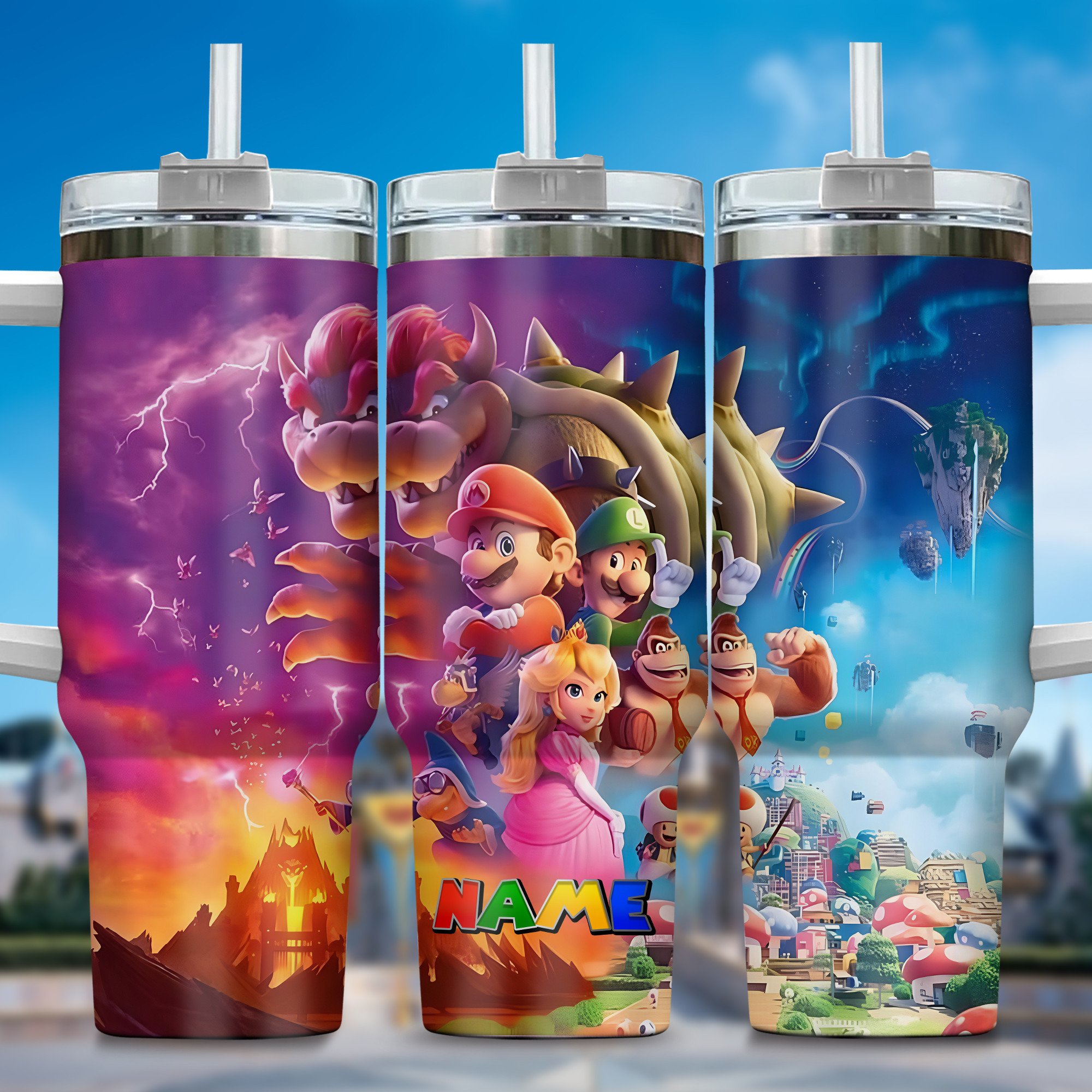 Super Mario Games Custom Stanley Quencher 40oz Stainless Steel Tumbler With Handle
