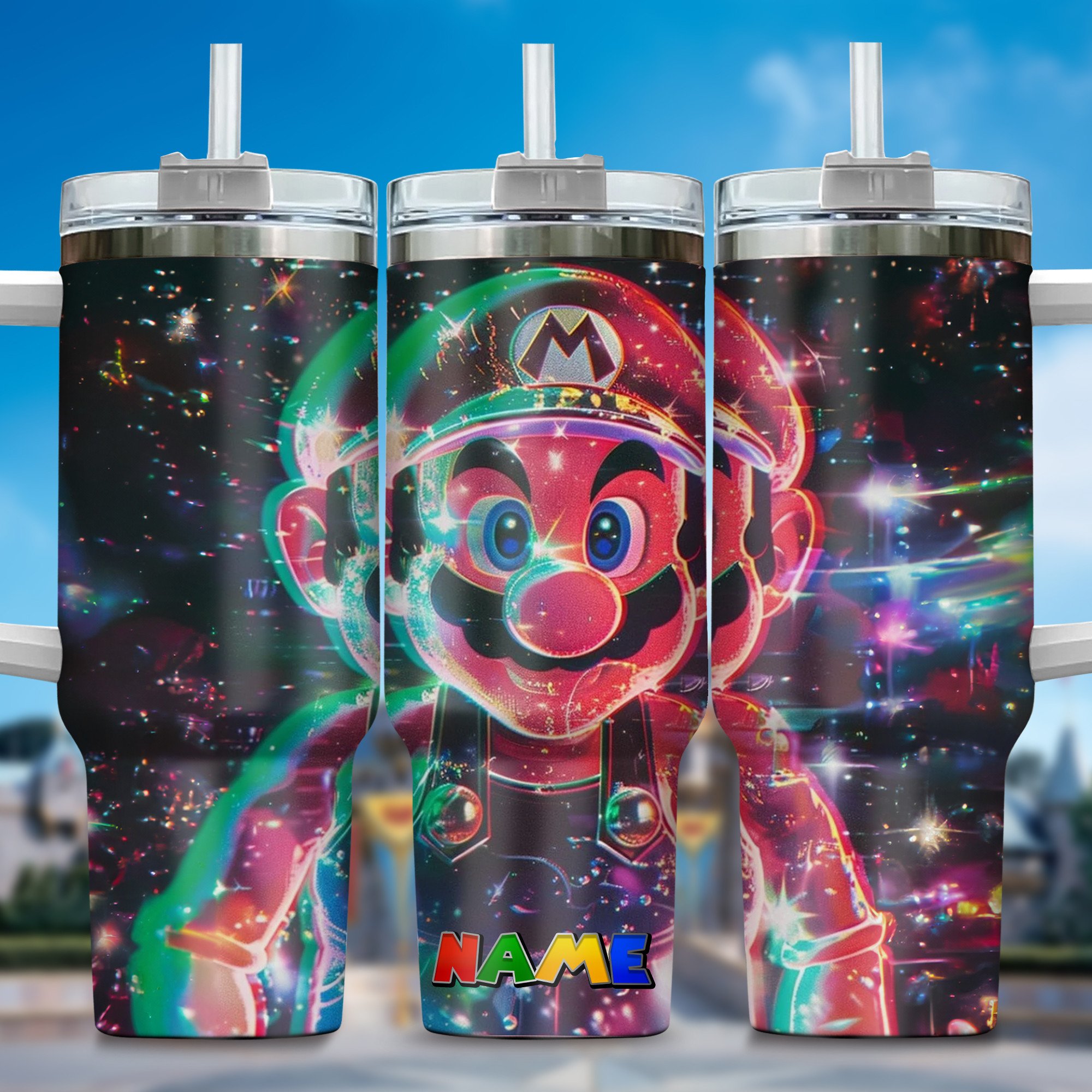 Super Mario Games Custom Stanley Quencher 40oz Stainless Steel Tumbler With Handle