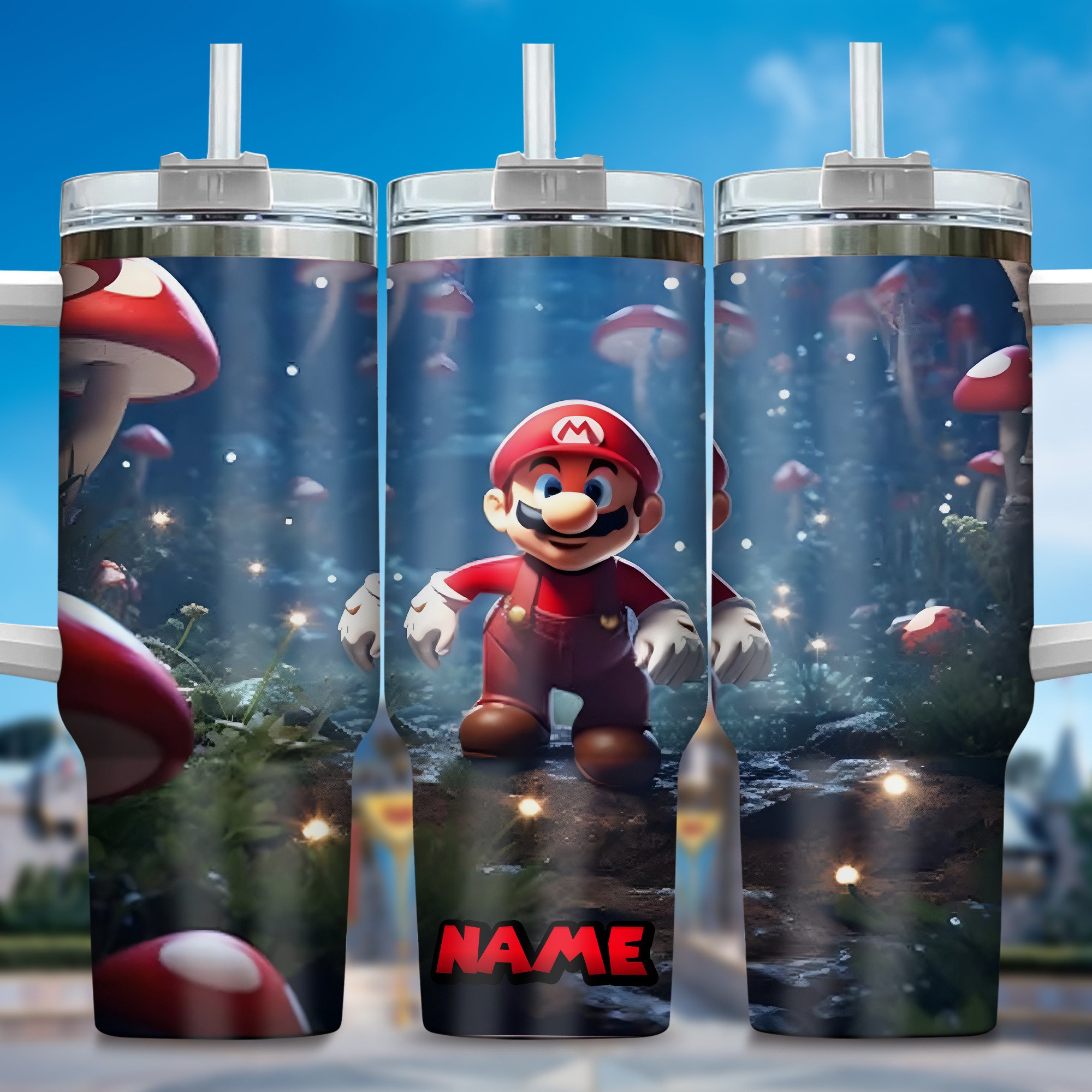 Super Mario Games Custom Stanley Quencher 40oz Stainless Steel Tumbler With Handle
