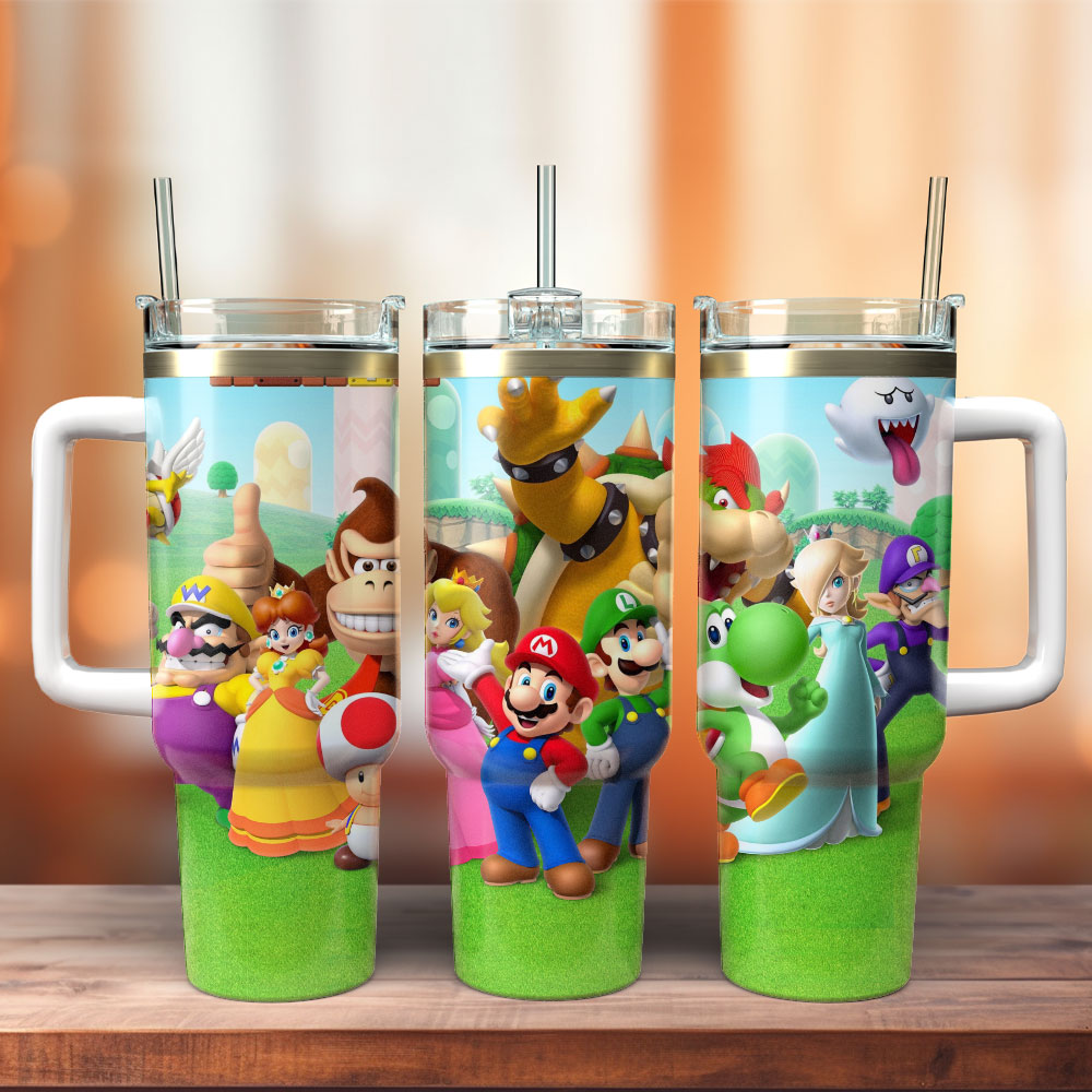 Super Mario Games Custom Stanley Quencher 40oz Stainless Steel Tumbler With Handle