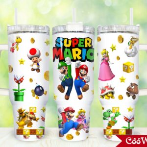 Super Mario Games Custom Stanley Quencher 40oz Stainless Steel Tumbler With Handle