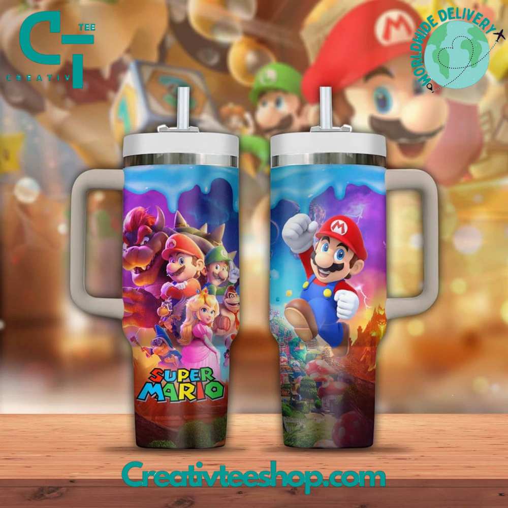 Super Mario Games Custom Stanley Quencher 40oz Stainless Steel Tumbler With Handle