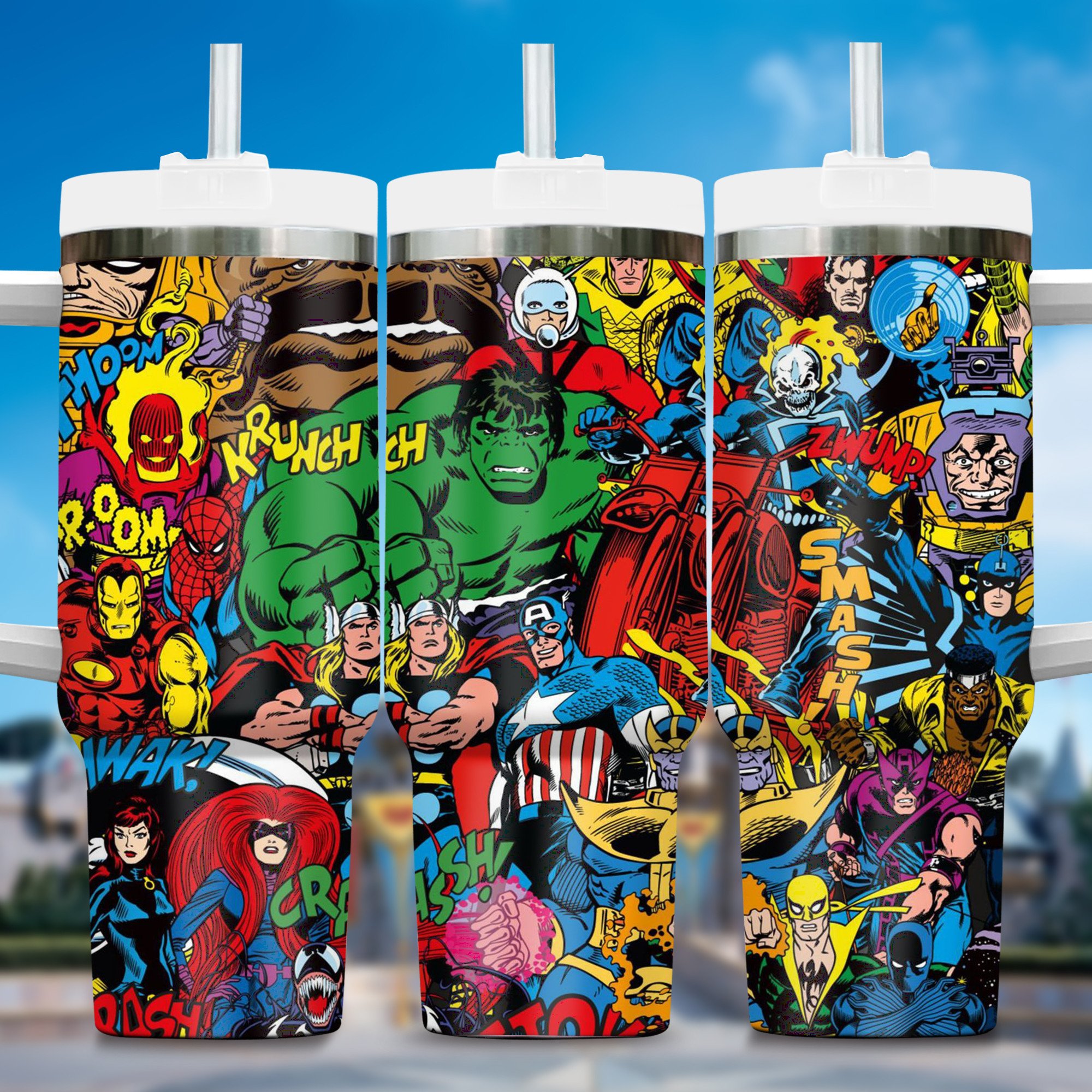 Superhero Marvel Heroes Cartoon Custom Stanley Quencher 40oz Stainless Steel Tumbler With Handle