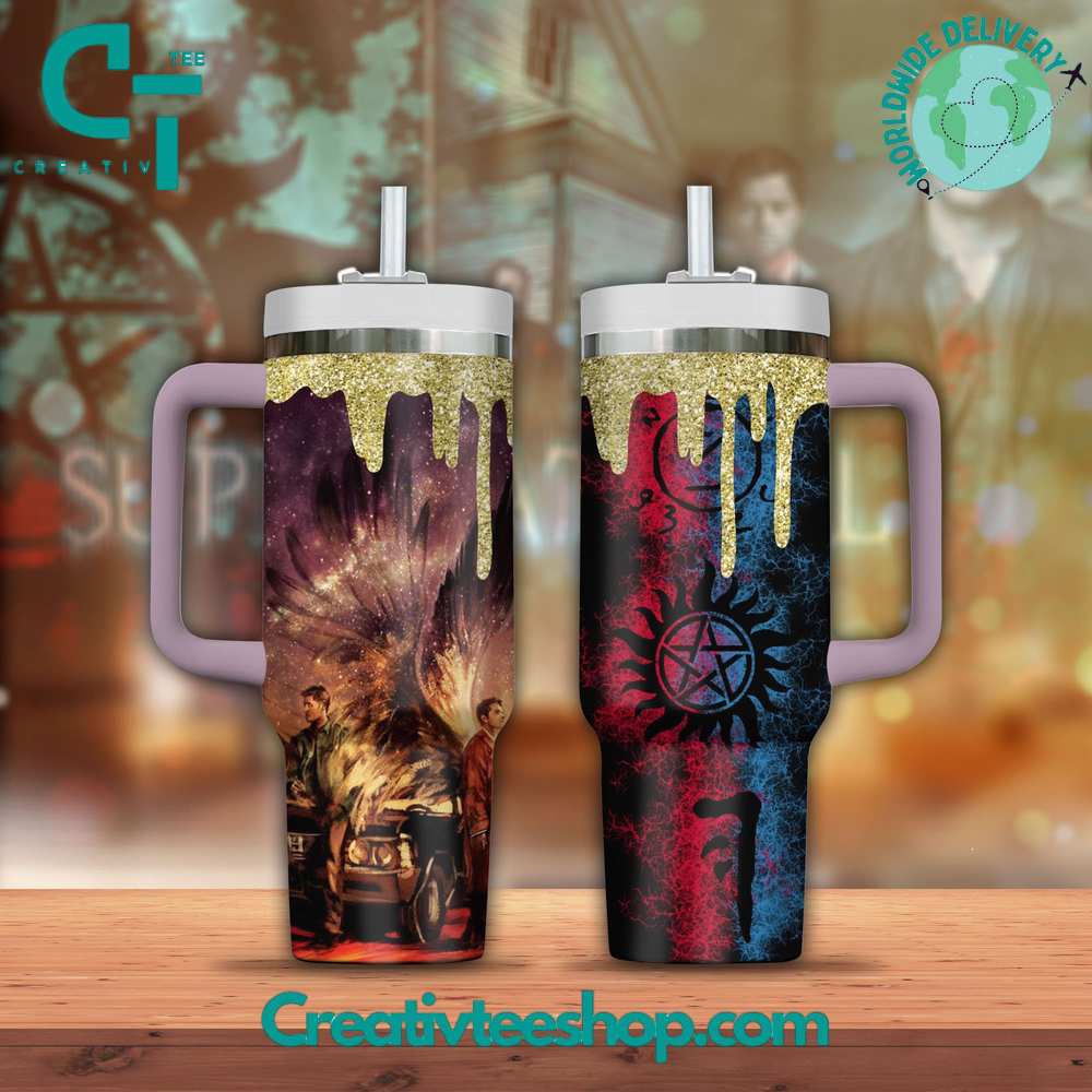 Supernatural Movies Custom Stanley Quencher 40oz Stainless Steel Tumbler With Handle