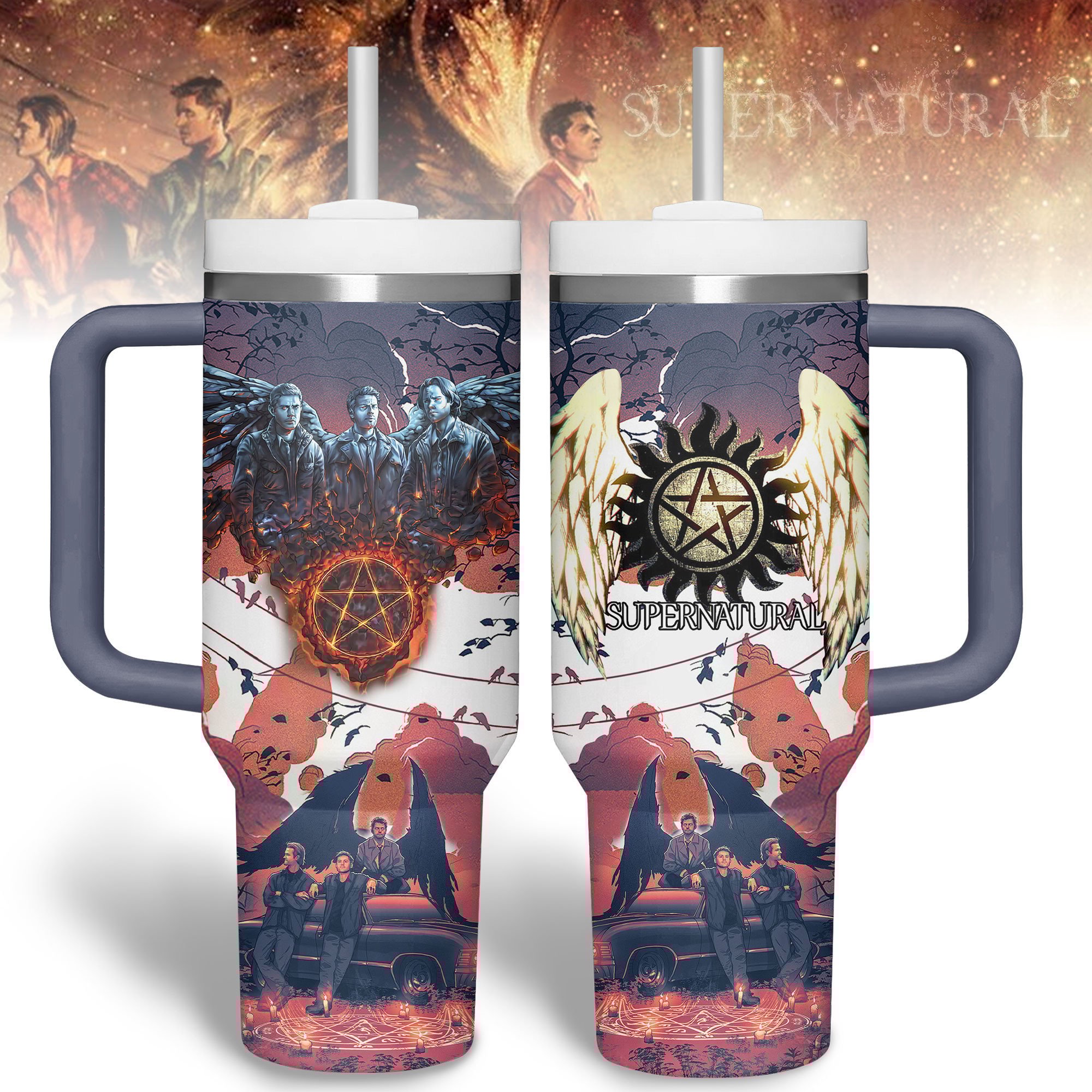 Supernatural Movies Custom Stanley Quencher 40oz Stainless Steel Tumbler With Handle