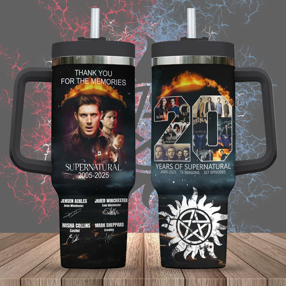 Supernatural TV Series Custom Stanley Quencher 40oz Stainless Steel Tumbler With Handle