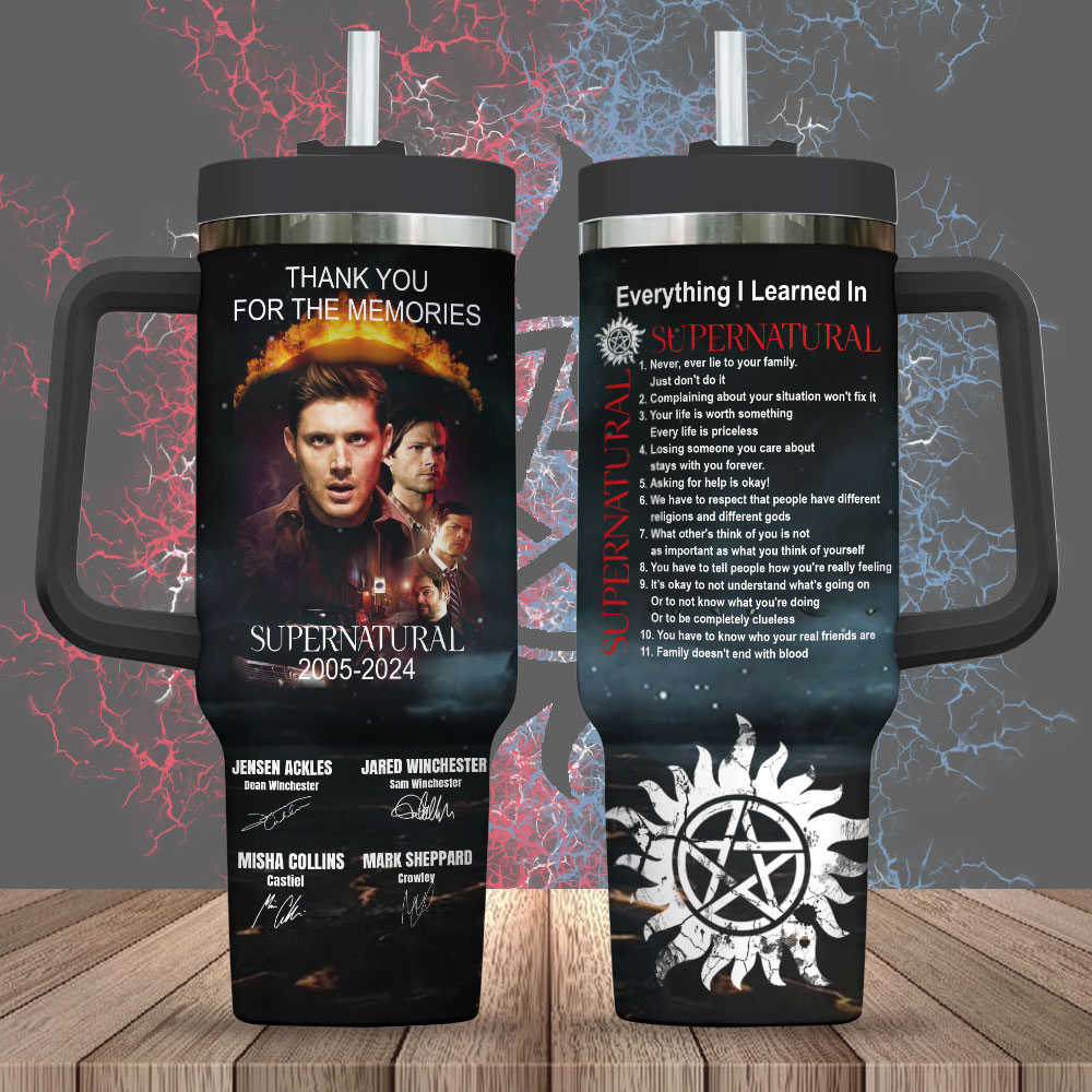 Supernatural TV Series Custom Stanley Quencher 40oz Stainless Steel Tumbler With Handle