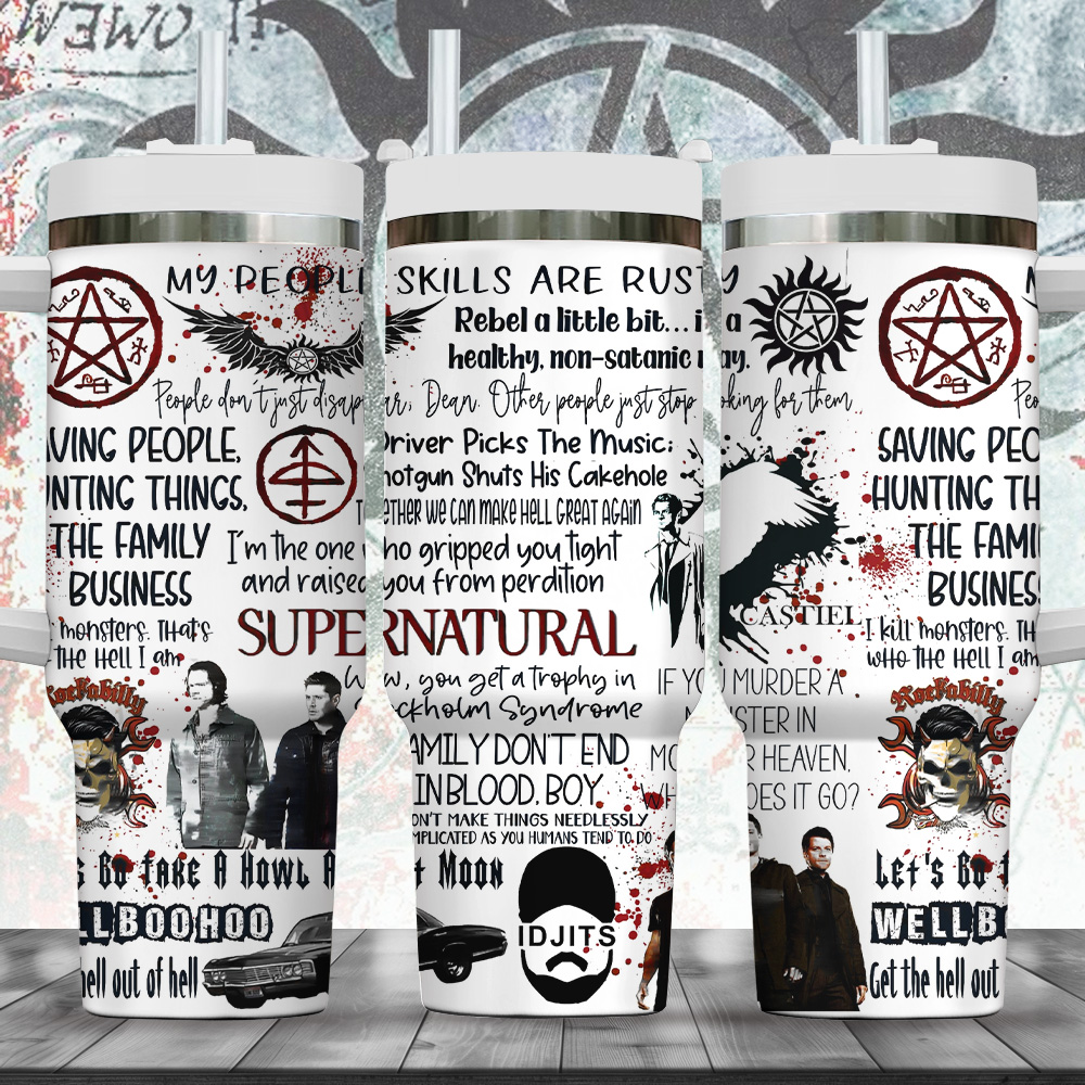 Supernatural TV Series Custom Stanley Quencher 40oz Stainless Steel Tumbler With Handle