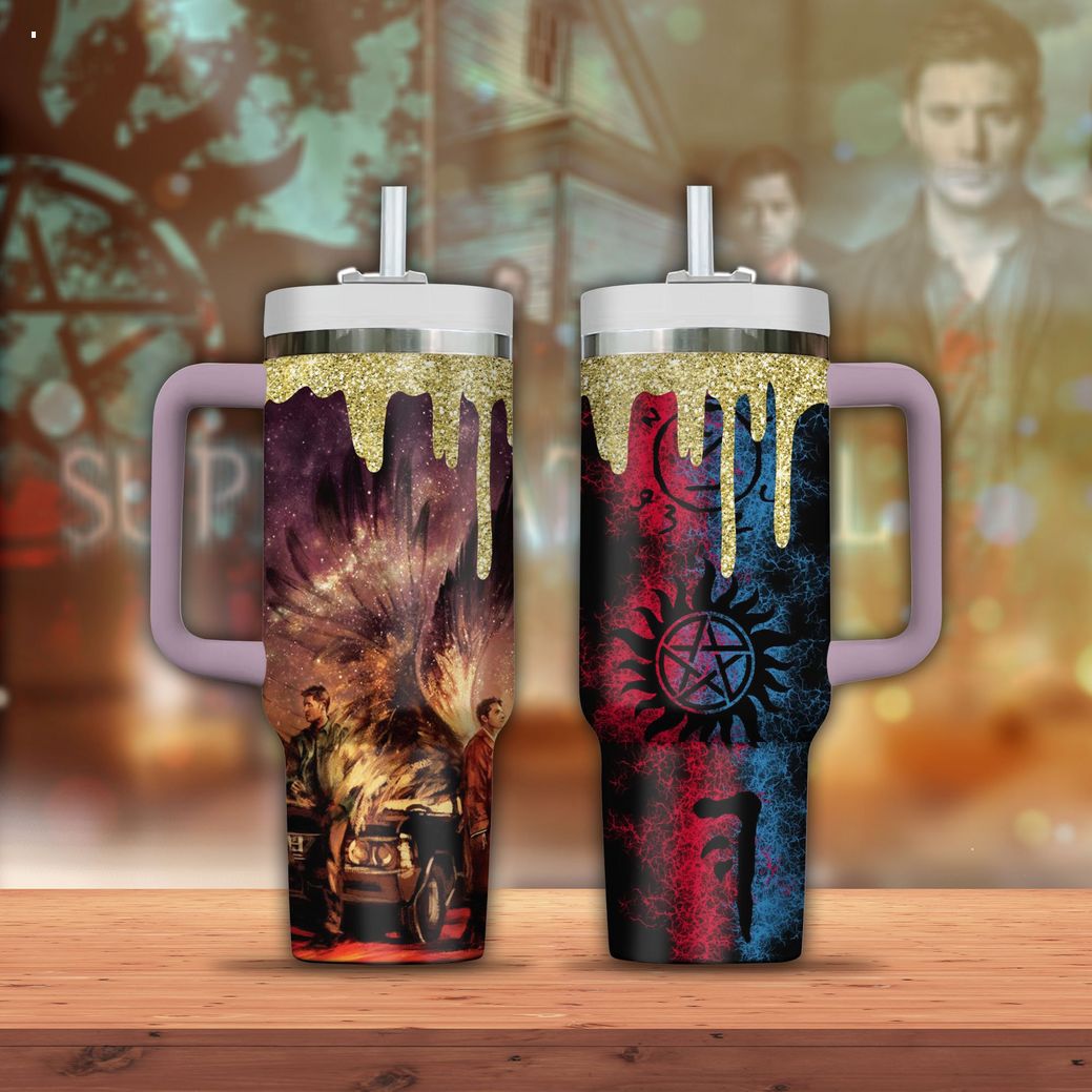 Supernatural TV Series Custom Stanley Quencher 40oz Stainless Steel Tumbler With Handle