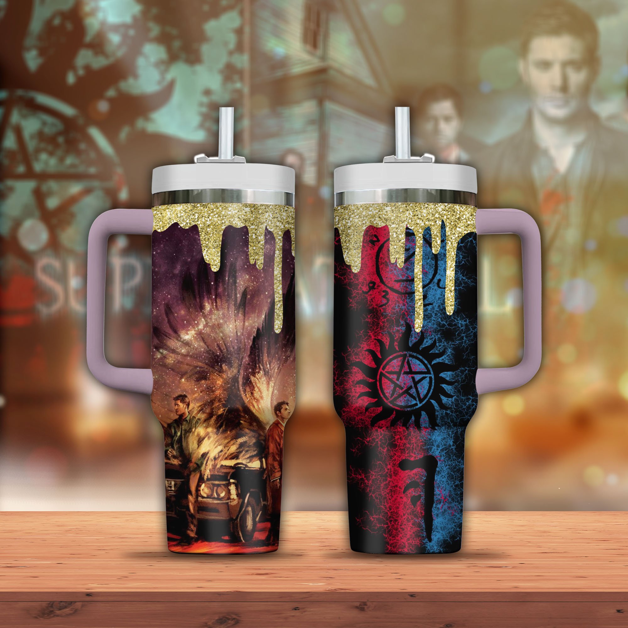 Supernatural TV Series Custom Stanley Quencher 40oz Stainless Steel Tumbler With Handle