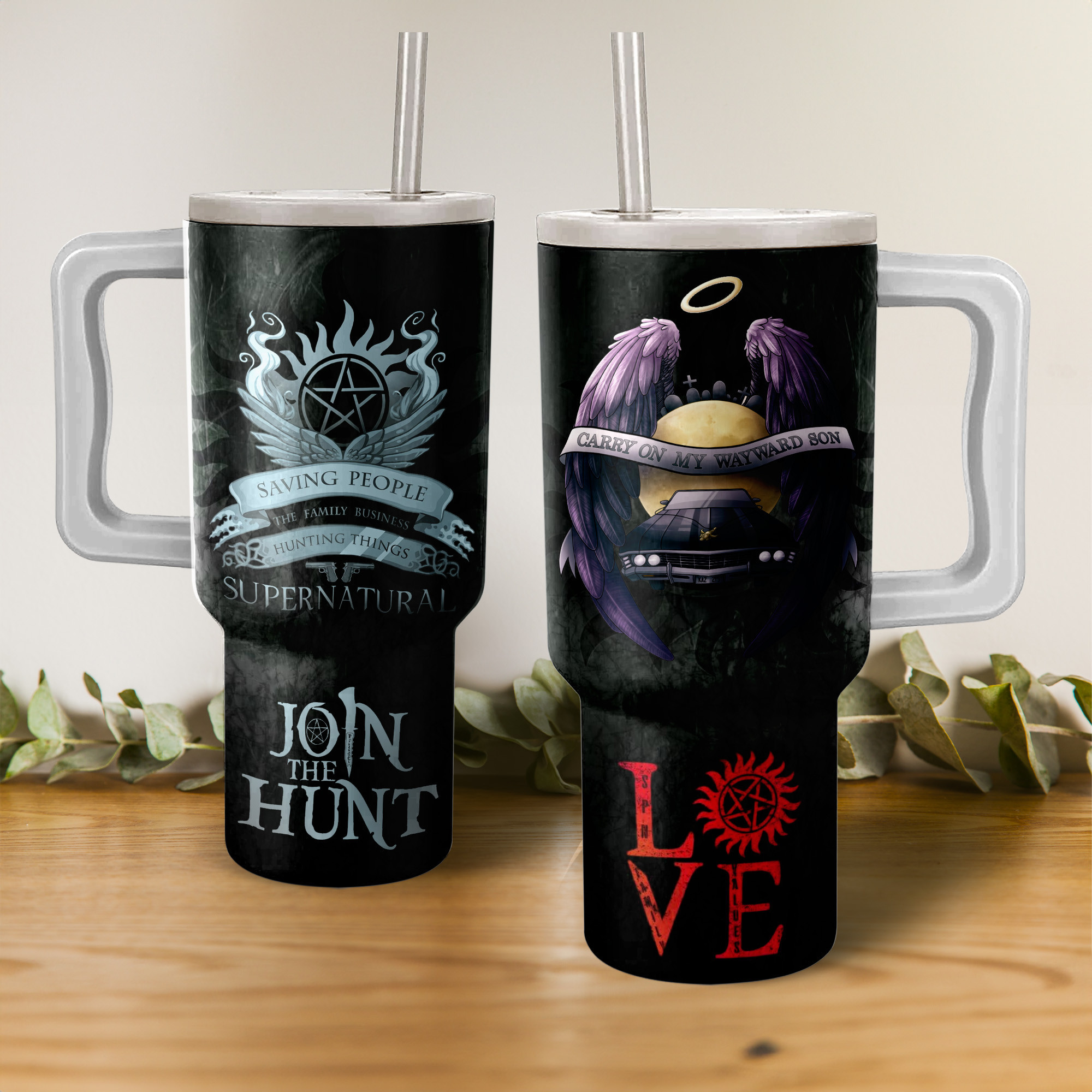 Supernatural TV Series Custom Stanley Quencher 40oz Stainless Steel Tumbler With Handle