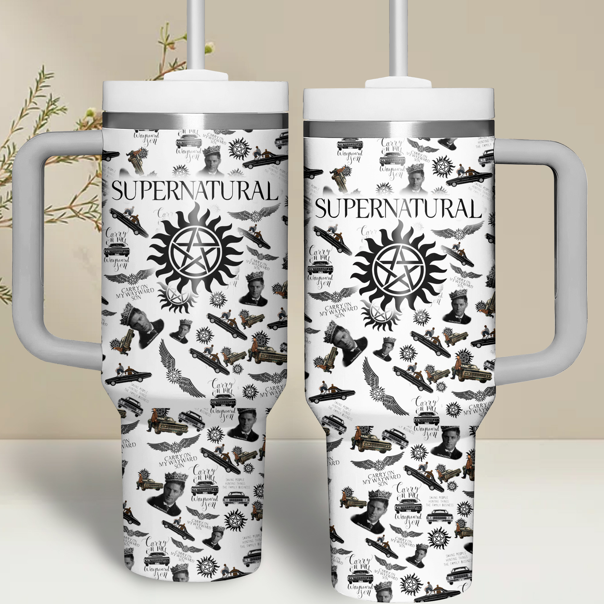 Supernatural TV Series Custom Stanley Quencher 40oz Stainless Steel Tumbler With Handle