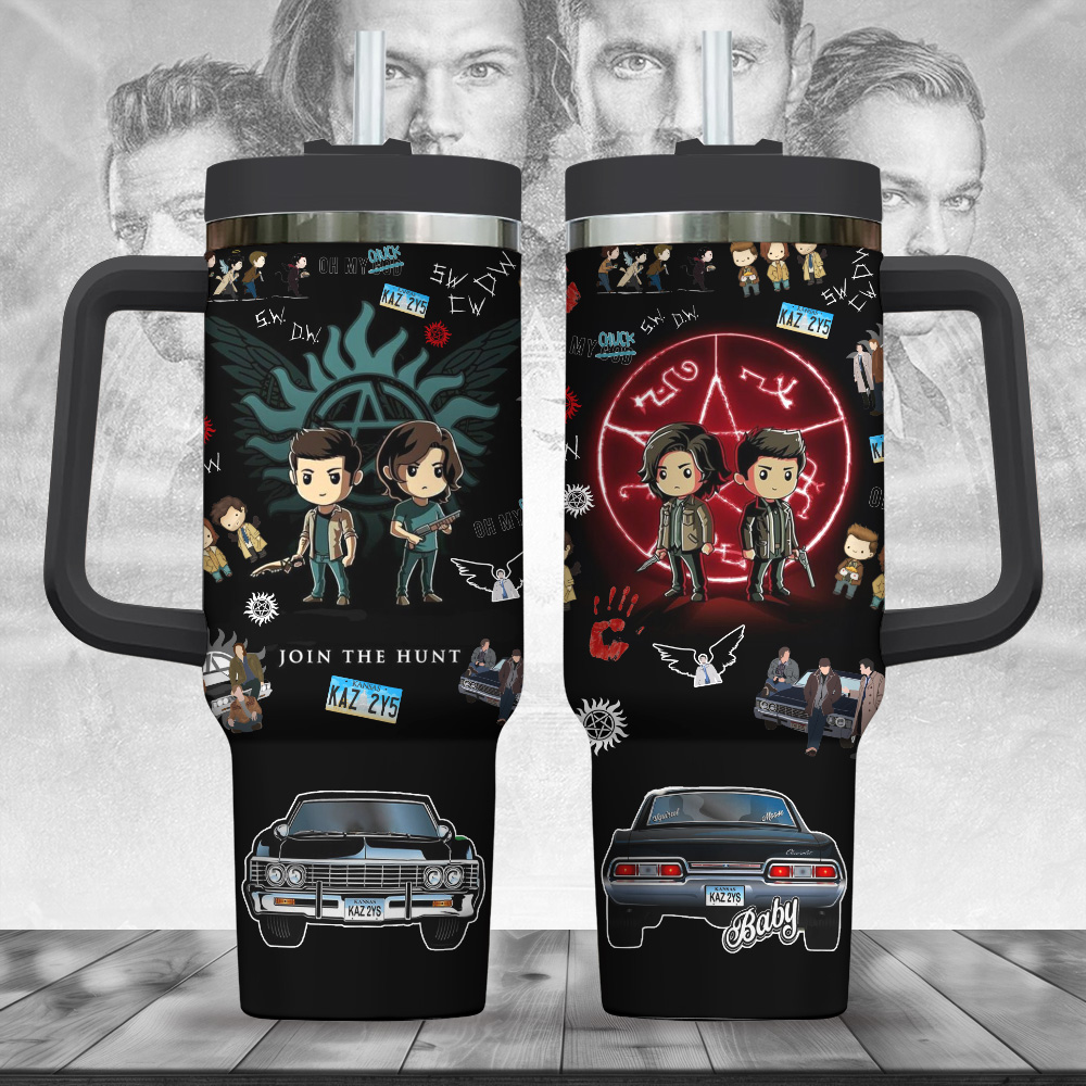 Supernatural TV Series Custom Stanley Quencher 40oz Stainless Steel Tumbler With Handle
