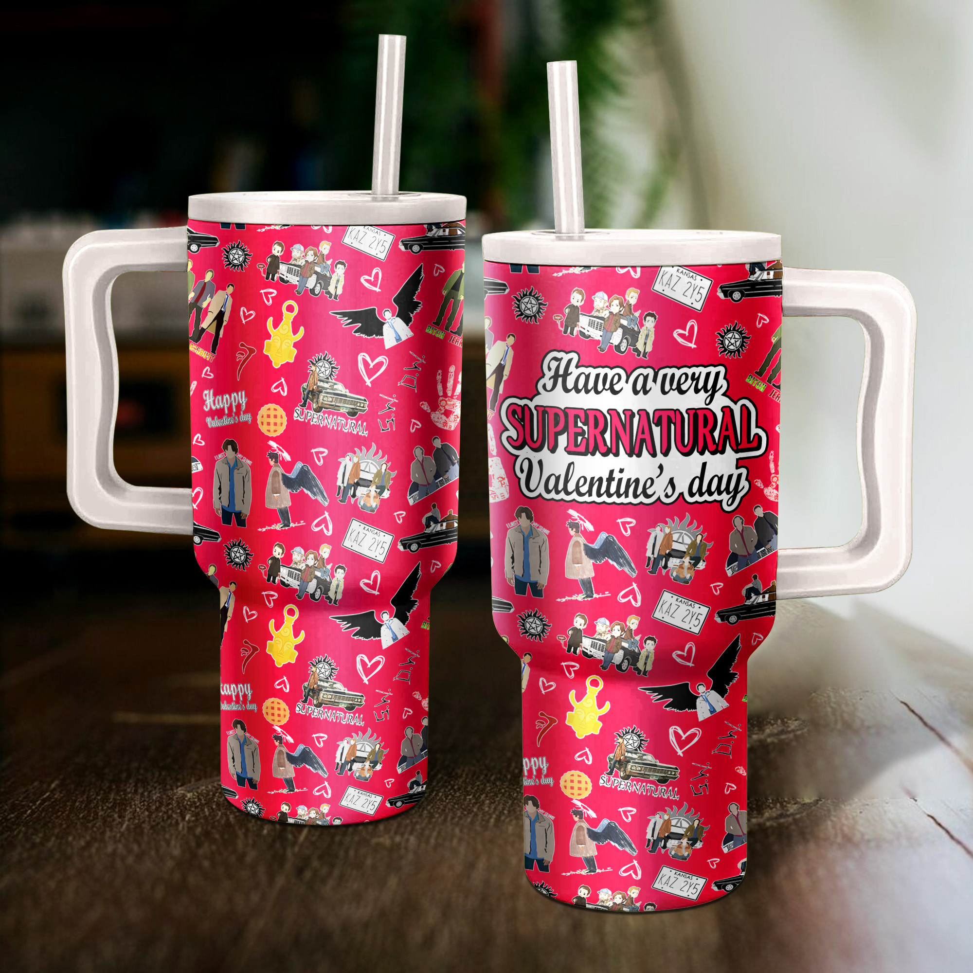 Supernatural Valentine's Day TV Series Custom Stanley Quencher 40oz Stainless Steel Tumbler With Handle
