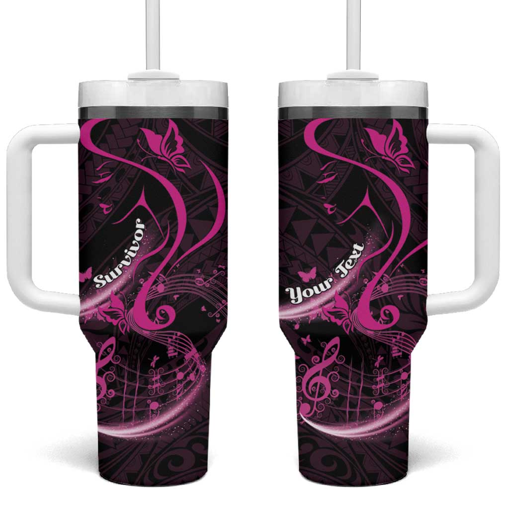 Survivor Melody Pink Breast Cancer Polynesian Custom Stanley Quencher 40oz Stainless Steel Tumbler With Handle