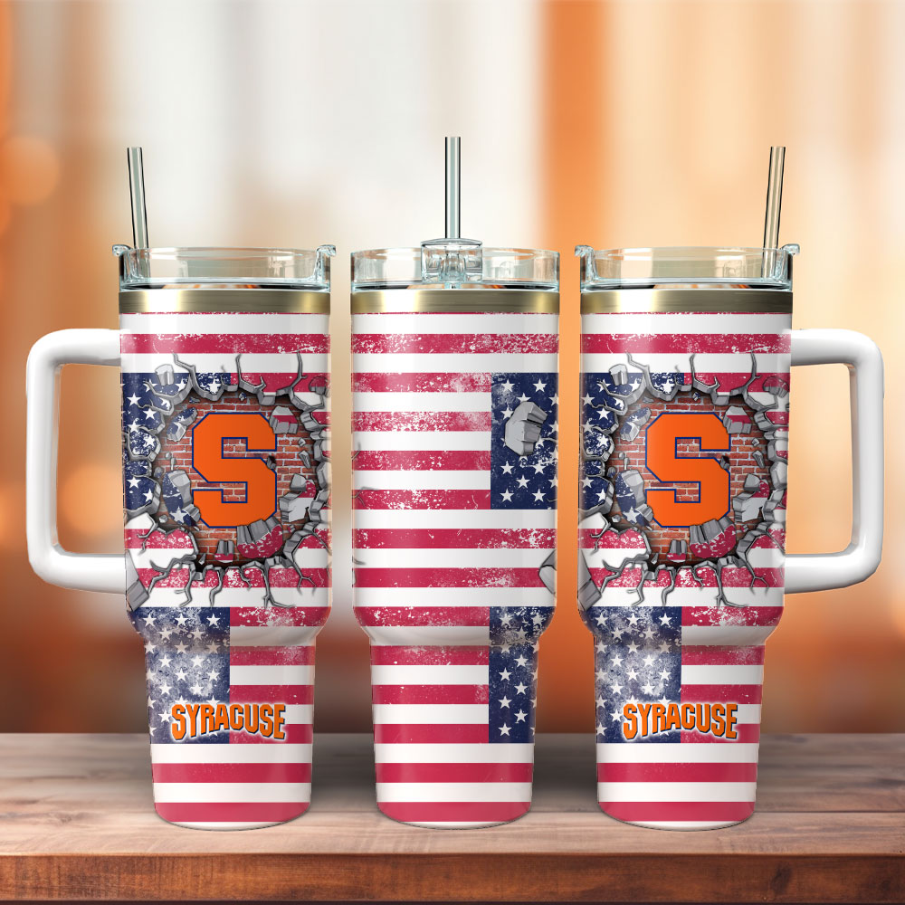 Syracuse Orange Broken Brick Basketball Team NCAA Custom Stanley Quencher 40oz Stainless Steel Tumbler With Handle