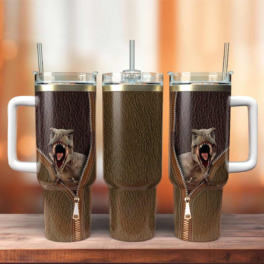 T-rex Dinosaur Custom Stanley Quencher 40oz Stainless Steel Tumbler With Handle