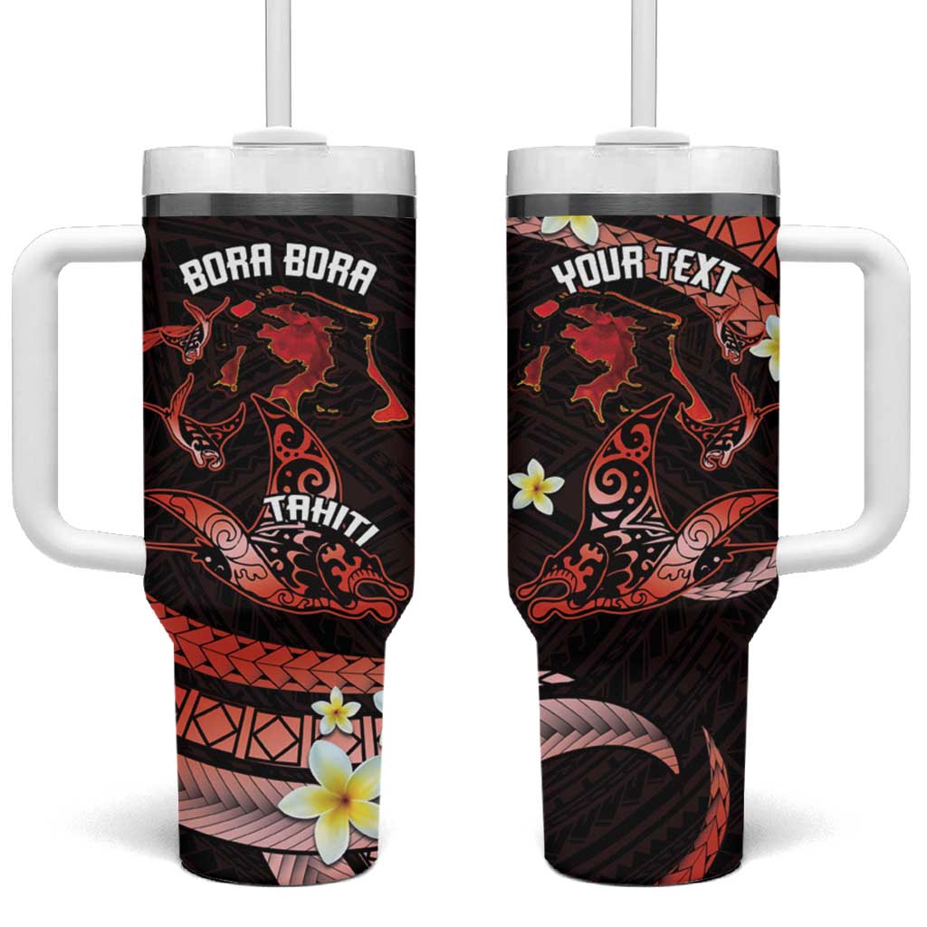 Tahiti Bora Bora Manta Rays With Polynesian Plumeria Custom Stanley Quencher 40oz Stainless Steel Tumbler With Handle