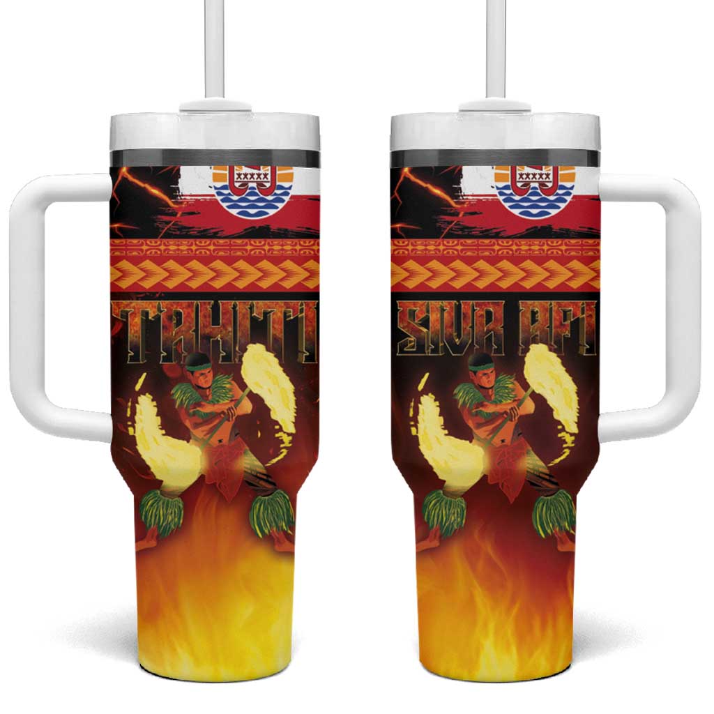 Tahitian Siva Afi Tribal Performers of Tahitian Fire Knife Dancing Custom Stanley Quencher 40oz Stainless Steel Tumbler With Handle