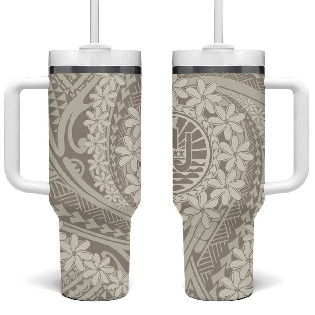 Tahitian Tiare Flower Beige Polynesian Custom Stanley Quencher 40oz Stainless Steel Tumbler With Handle