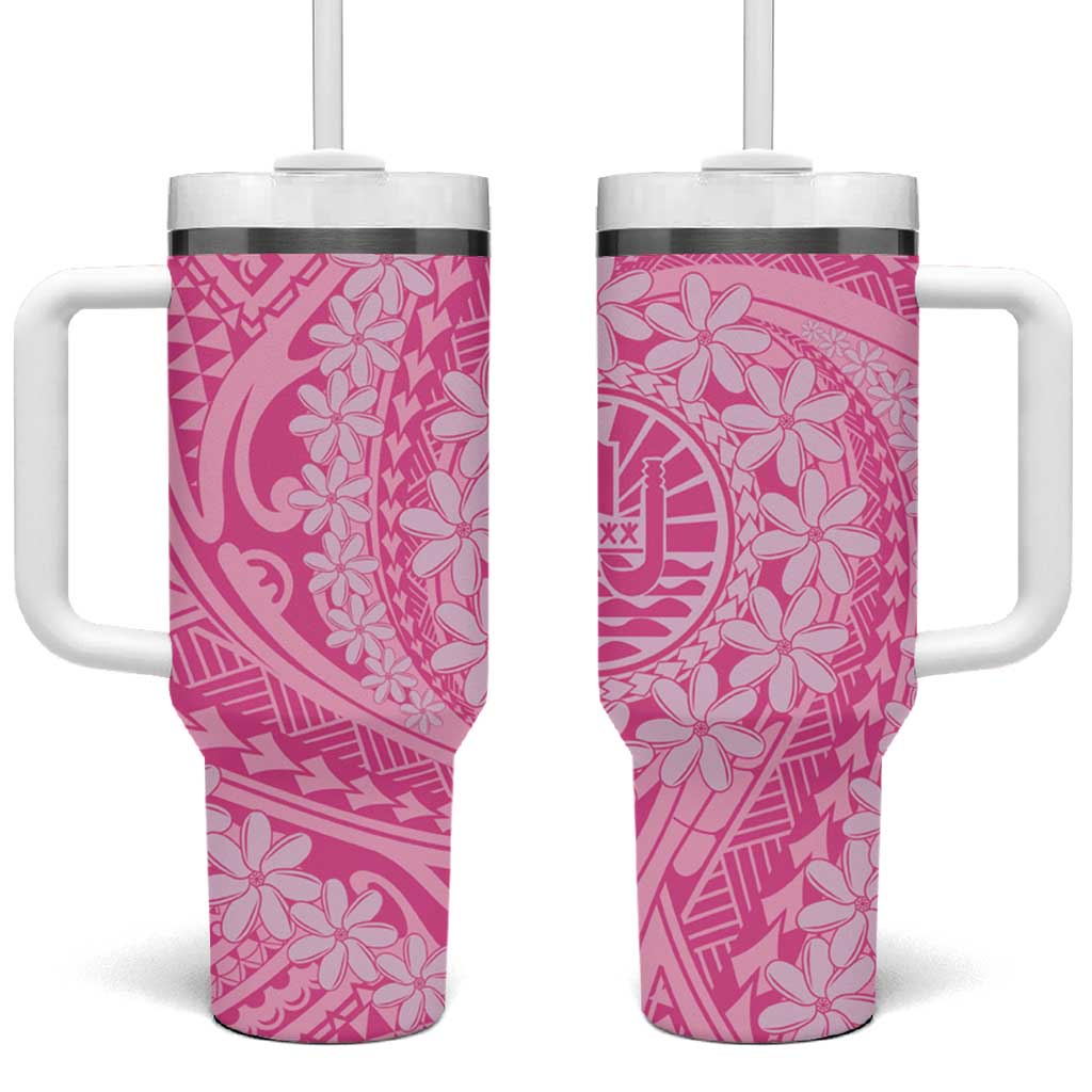Tahitian Tiare Flower Pink Polynesian Custom Stanley Quencher 40oz Stainless Steel Tumbler With Handle