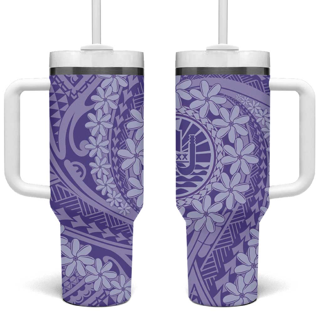 Tahitian Tiare Flower Violet Polynesian Custom Stanley Quencher 40oz Stainless Steel Tumbler With Handle