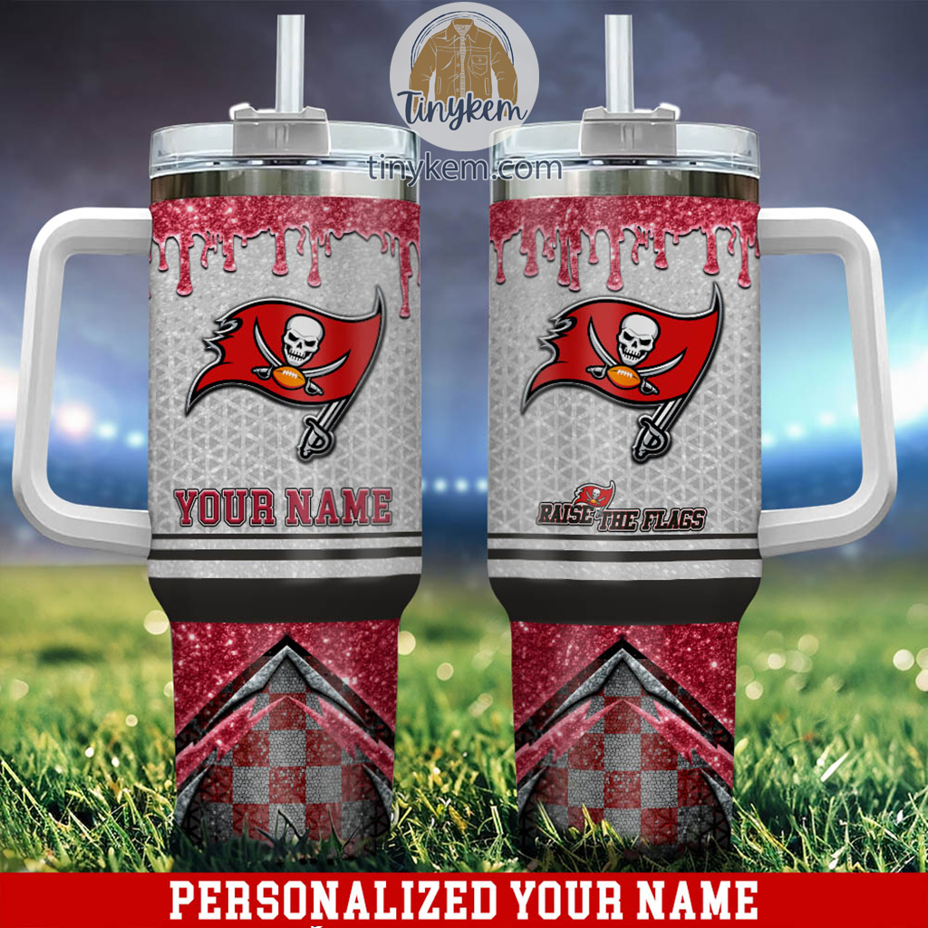 Tampa Bay Buccaneers Glitter NFL Custom Stanley Quencher 40oz Stainless Steel Tumbler With Handle