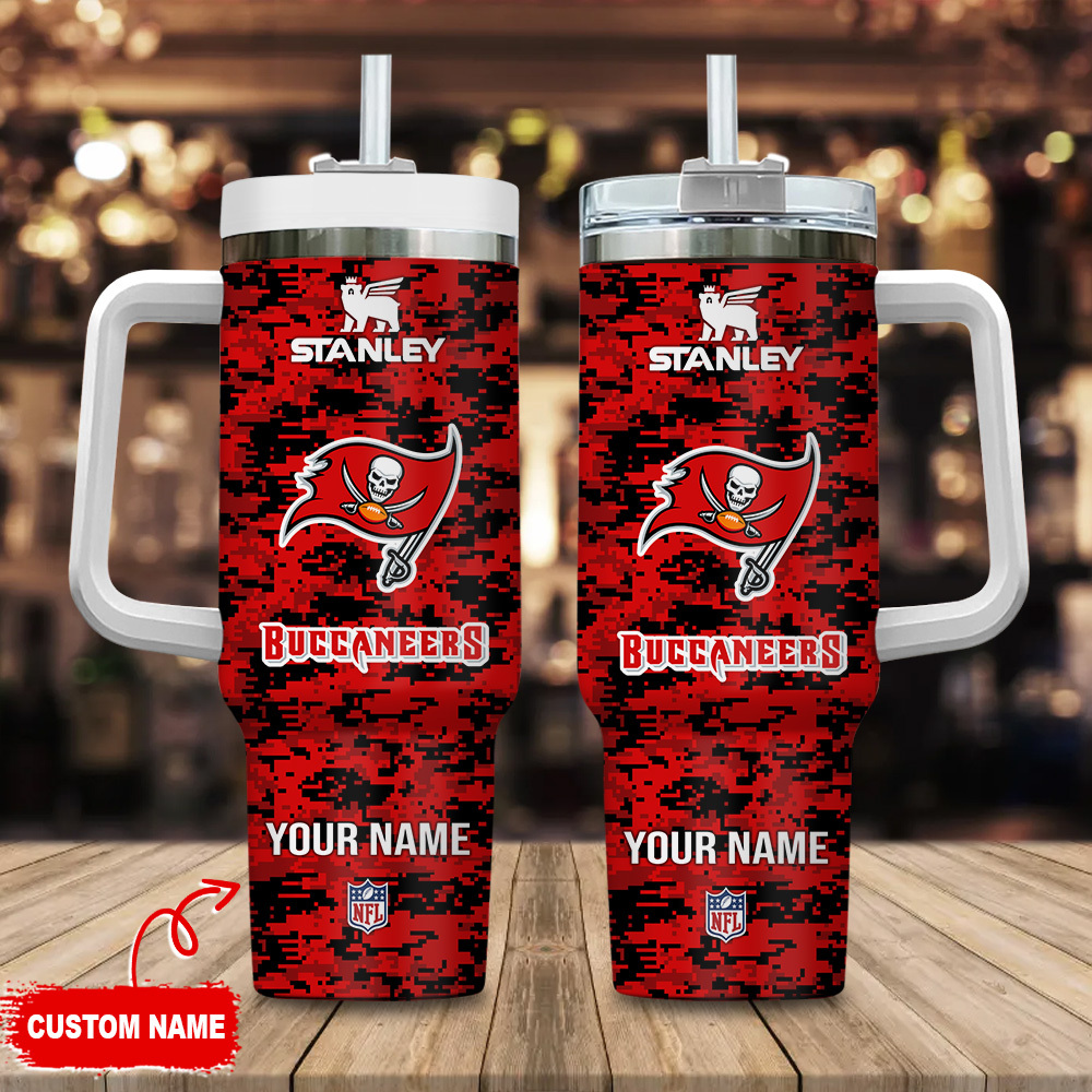Tampa Bay Buccaneers NFL Camouflage Custom Stanley Quencher 40oz Stainless Steel Tumbler With Handle