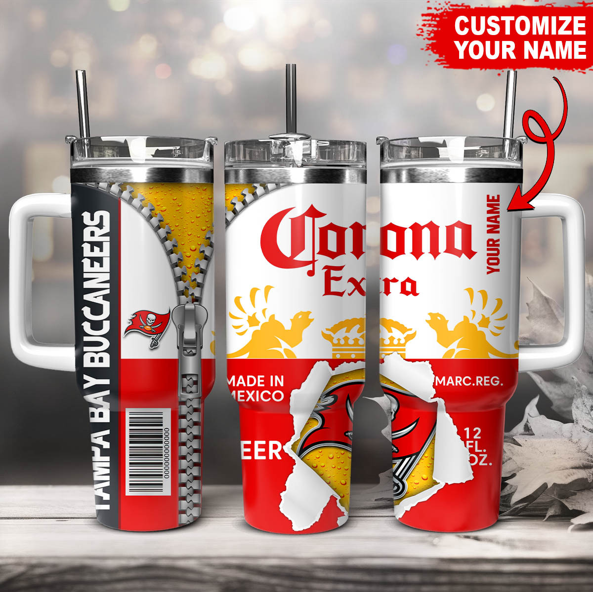 Tampa Bay Buccaneers NFL Corona Extra Custom Stanley Quencher 40oz Stainless Steel Tumbler With Handle
