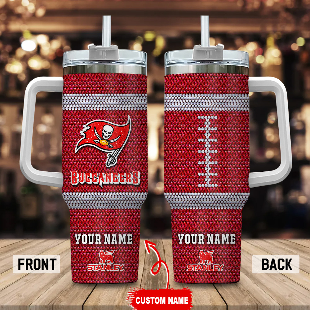 Tampa Bay Buccaneers NFL Crystal Custom Stanley Quencher 40oz Stainless Steel Tumbler With Handle