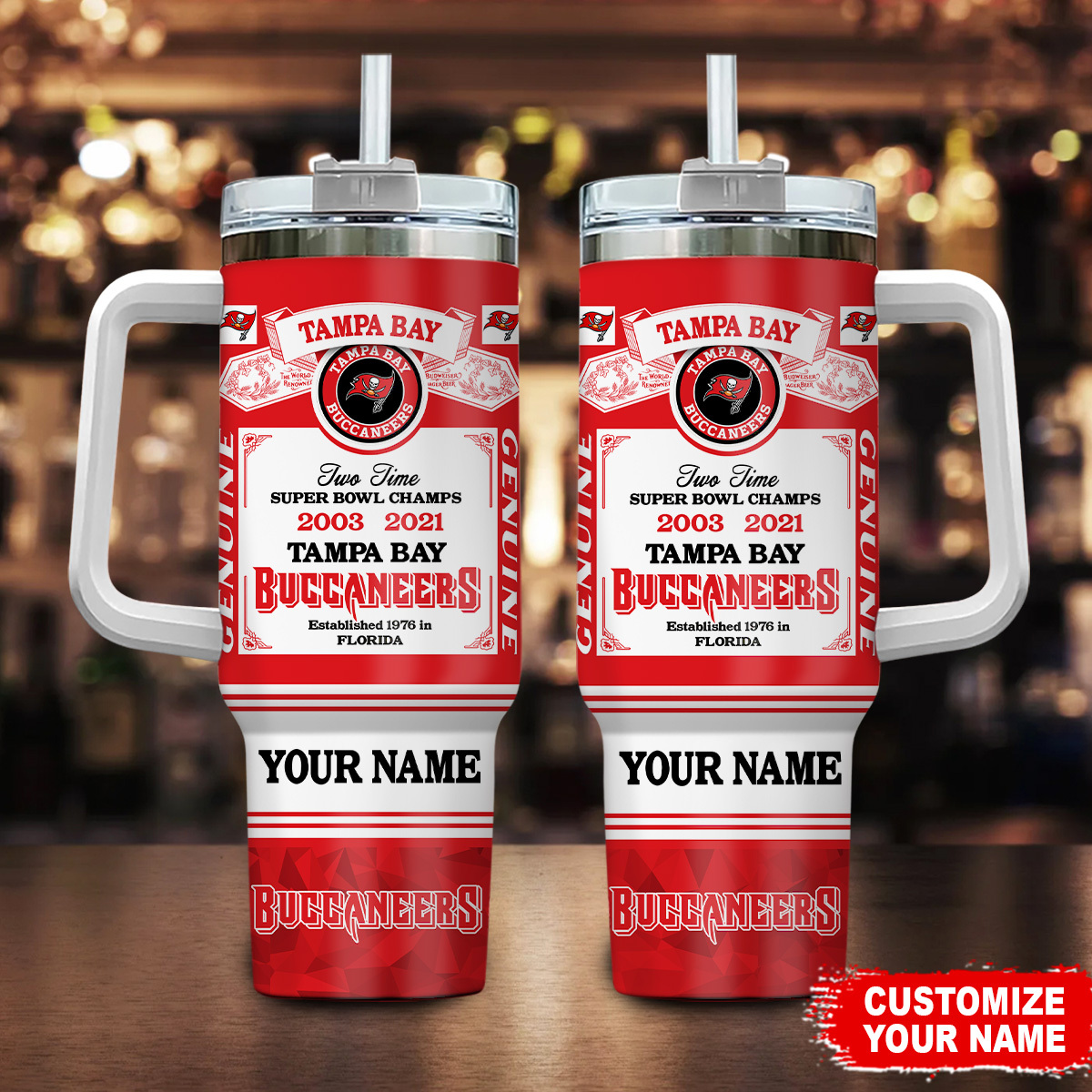 Tampa Bay Buccaneers NFL Custom Stanley Quencher 40oz Stainless Steel Tumbler With Handle