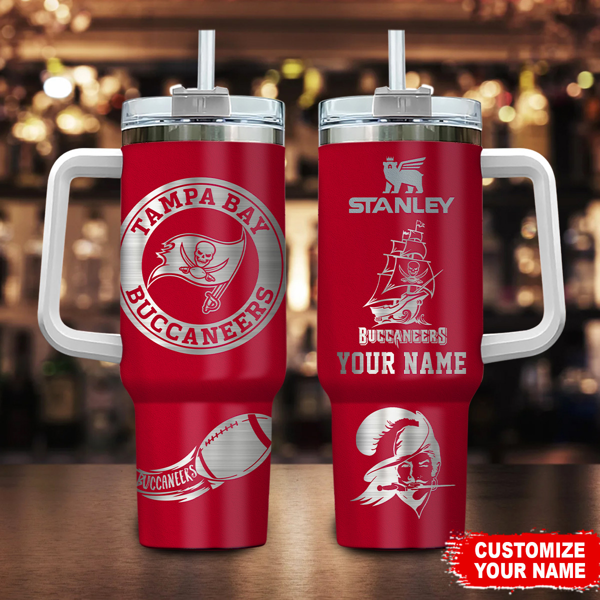 Tampa Bay Buccaneers NFL Custom Stanley Quencher 40oz Stainless Steel Tumbler With Handle