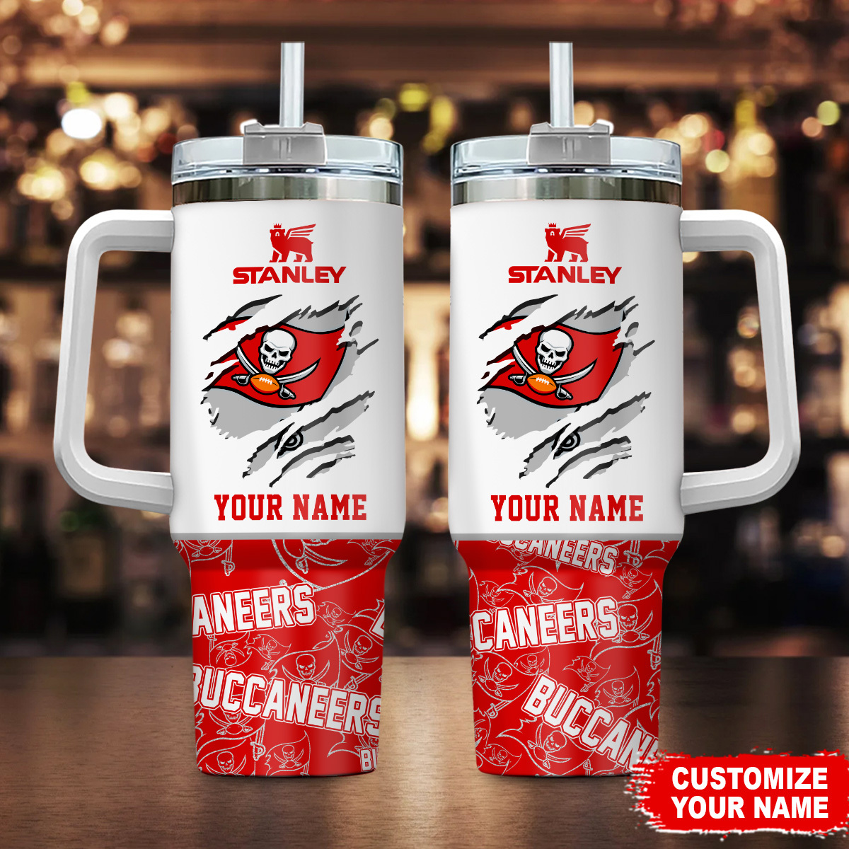 Tampa Bay Buccaneers NFL Custom Stanley Quencher 40oz Stainless Steel Tumbler With Handle