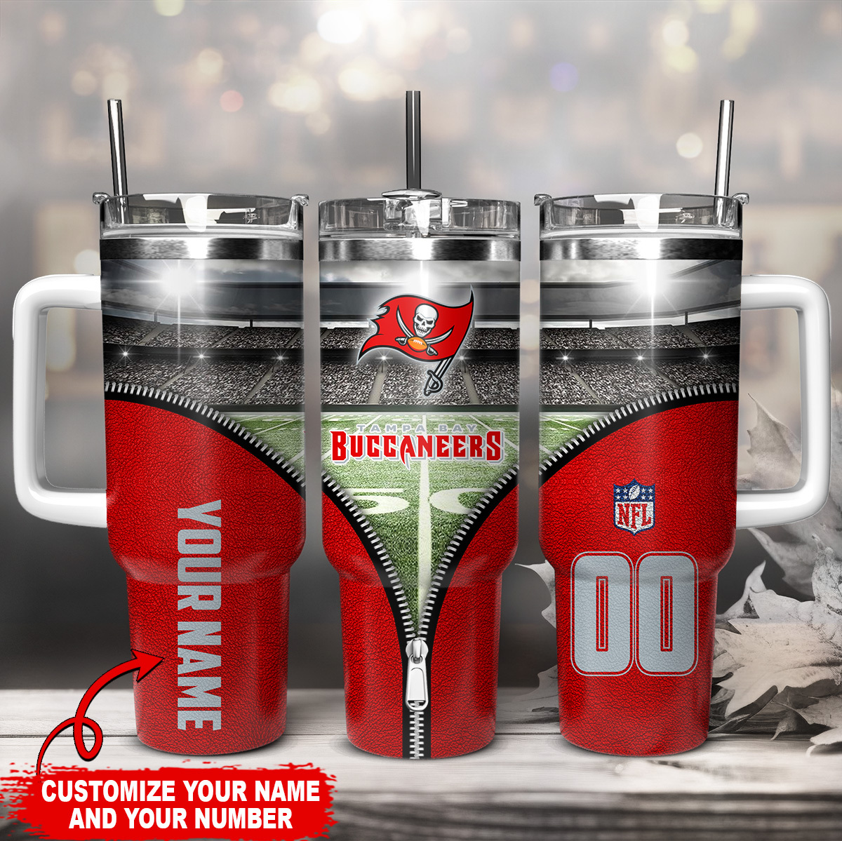 Tampa Bay Buccaneers NFL Custom Stanley Quencher 40oz Stainless Steel Tumbler With Handle