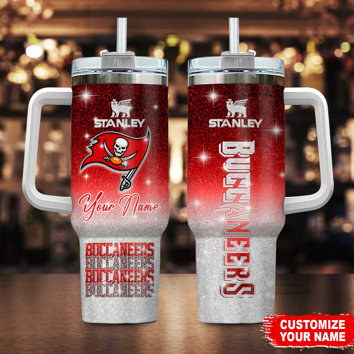 Tampa Bay Buccaneers NFL Custom Stanley Quencher 40oz Stainless Steel Tumbler With Handle
