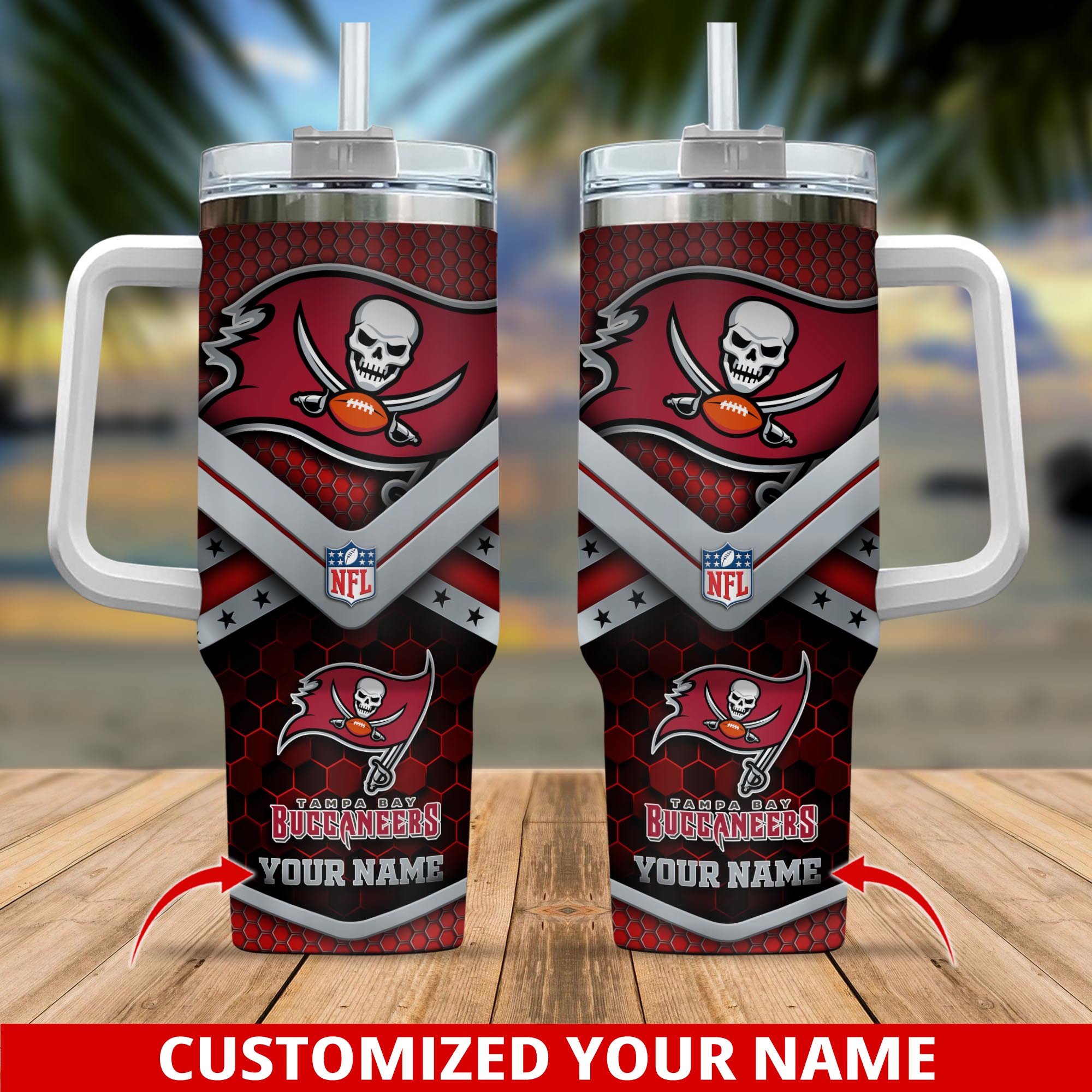 Tampa Bay Buccaneers NFL Custom Stanley Quencher 40oz Stainless Steel Tumbler With Handle