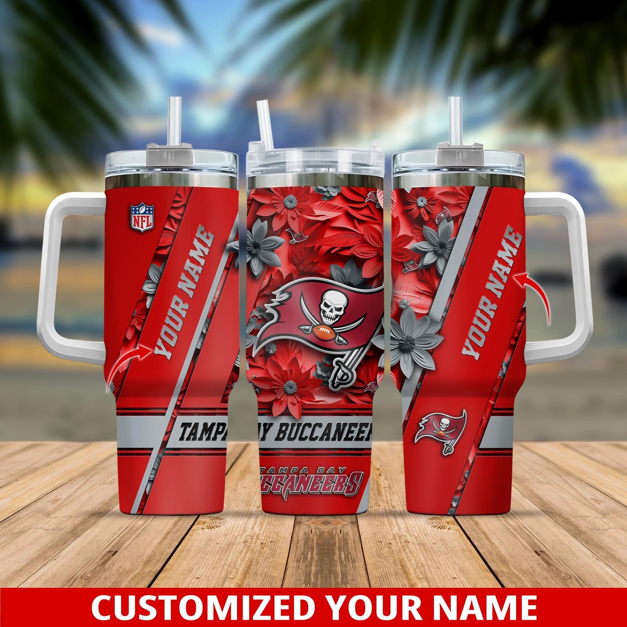 Tampa Bay Buccaneers NFL Custom Stanley Quencher 40oz Stainless Steel Tumbler With Handle