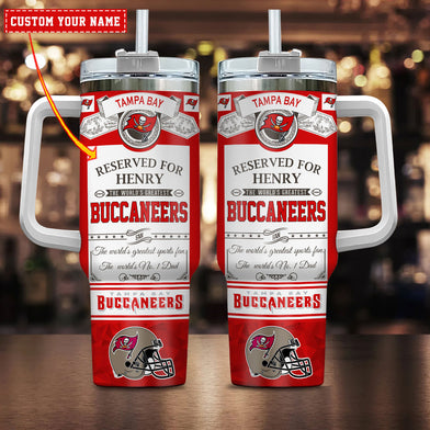 Tampa Bay Buccaneers NFL Custom Stanley Quencher 40oz Stainless Steel Tumbler With Handle