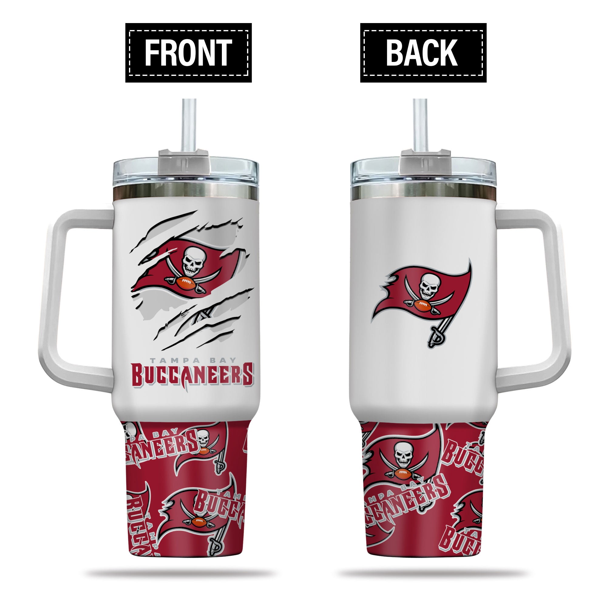 Tampa Bay Buccaneers NFL Custom Stanley Quencher 40oz Stainless Steel Tumbler With Handle
