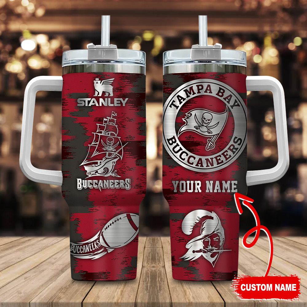 Tampa Bay Buccaneers NFL Custom Stanley Quencher 40oz Stainless Steel Tumbler With Handle