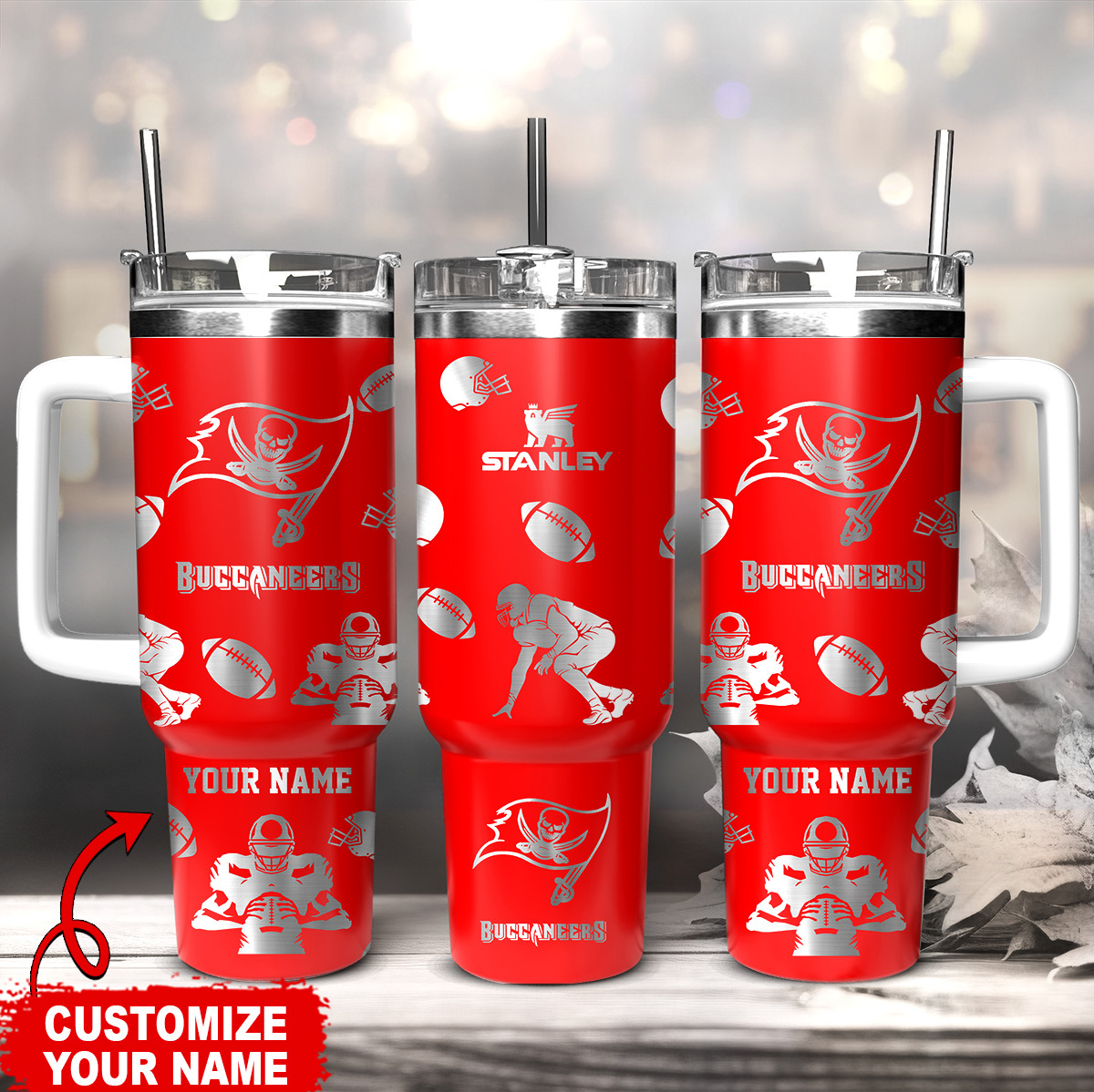 Tampa Bay Buccaneers NFL Custom Stanley Quencher 40oz Stainless Steel Tumbler With Handle