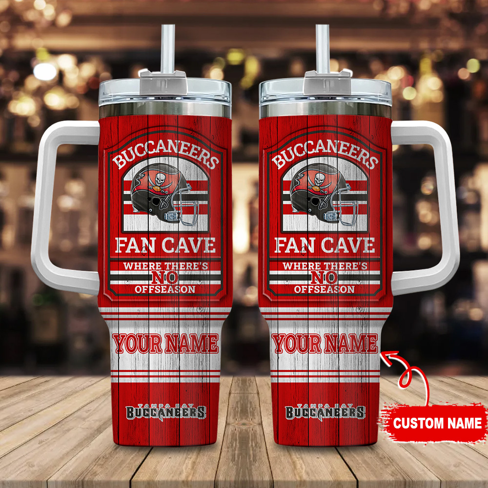 Tampa Bay Buccaneers NFL Fan Cave Custom Stanley Quencher 40oz Stainless Steel Tumbler With Handle