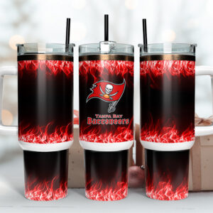 Tampa Bay Buccaneers NFL Fire Effect Custom Stanley Quencher 40oz Stainless Steel Tumbler With Handle